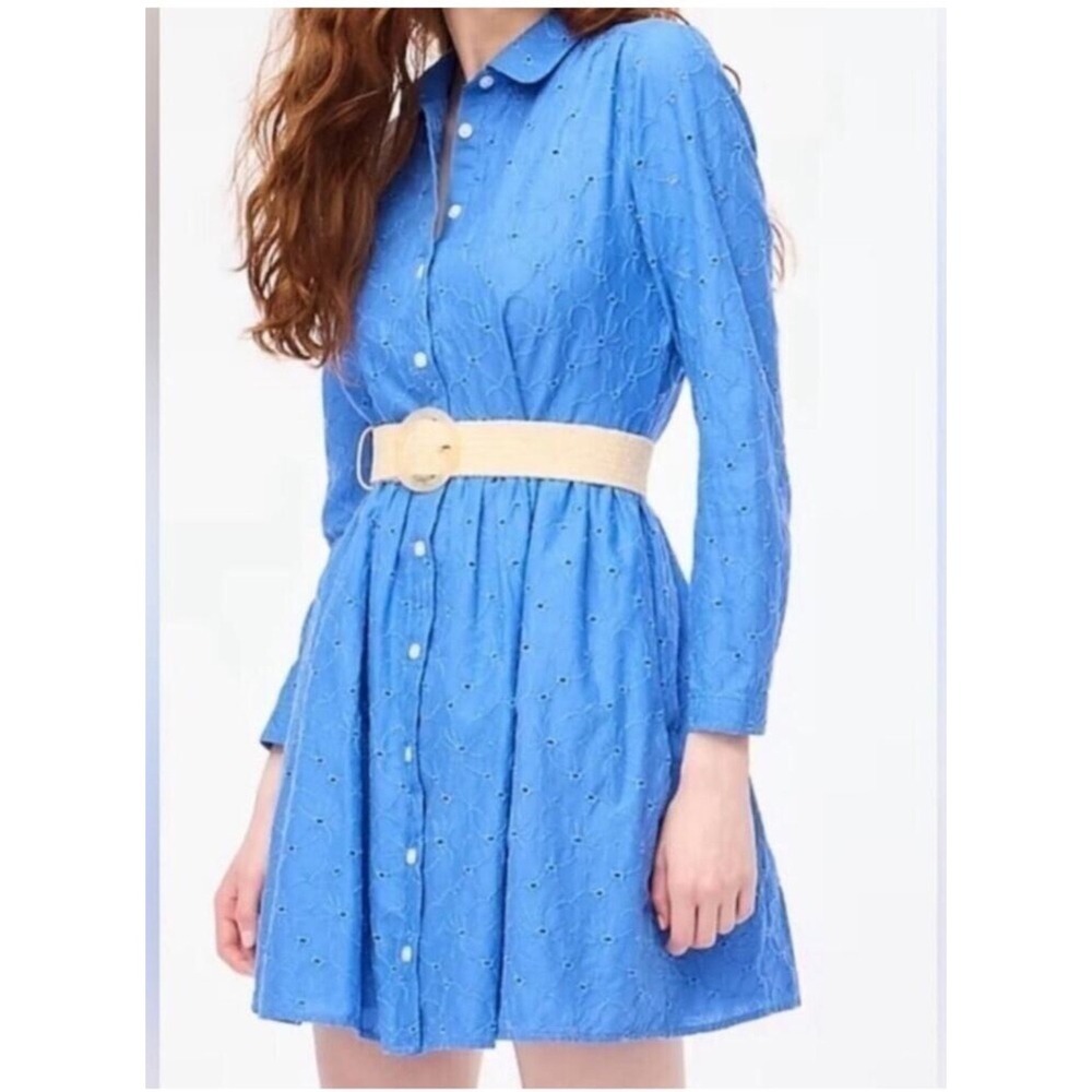 J.Crew Blue Floral Eyelet Cotton Shirt Mini Dress‎ Women's 8 Cottagecore Preppy